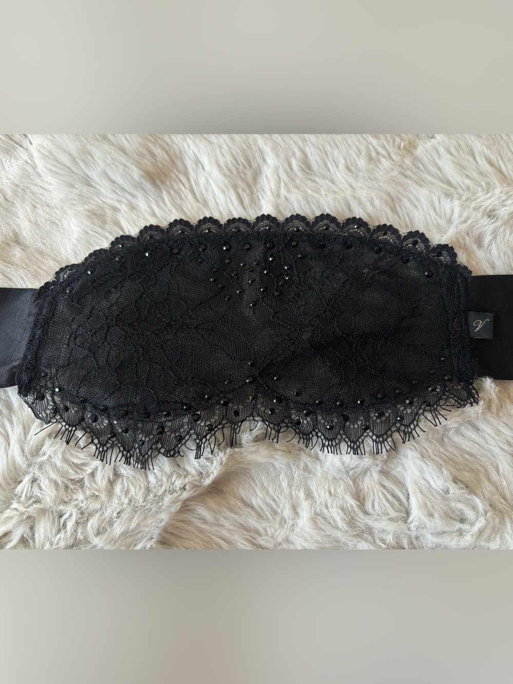 Victoria’s Secret Black Lace Rhinestone Lingerie Sexy Blindfold with Satin Ties - Picture 2 of 4
